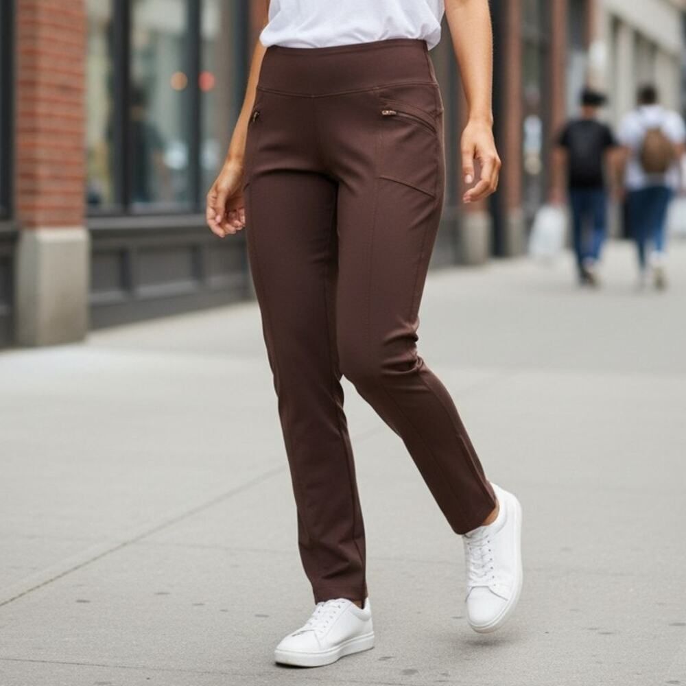 VOGO ATHLETICA Women's Brown Leggings with Zipper Pockets - Size: XL